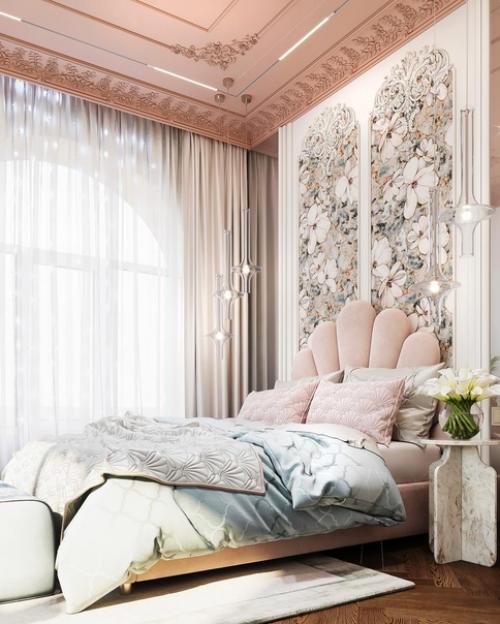 Роскошная детская комната с розовым потолком в современной классике! 01