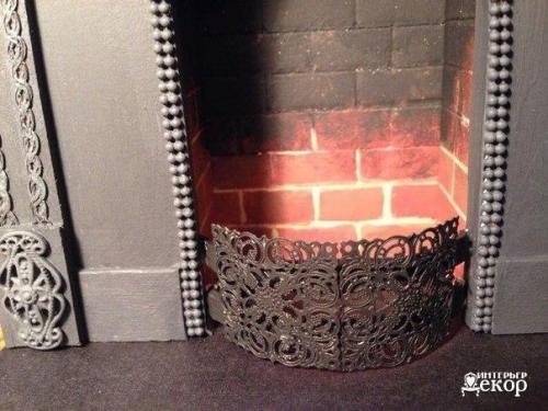 Картонный камин в кукольный домик. 09