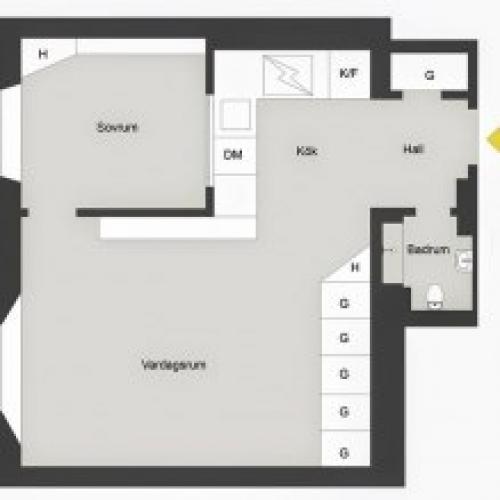 Интерьер квартиры в сером цвете 38 кв. 09