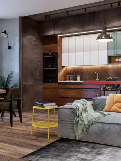 Интерьер кухни - гостиной в брутальном стиле. 04