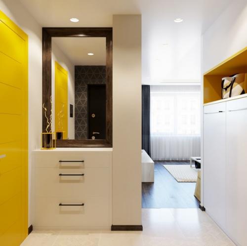 Интерьер кухни и прихожей в однокомнатной квартире, перепланированной в студию. 05