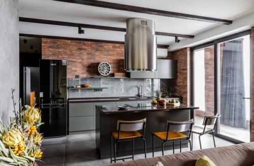 Современный, стильный интерьер кухни - гостиной. 03