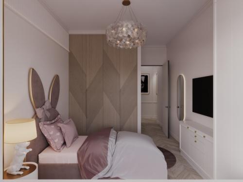 Интерьер детской комнаты выполнен в светлых тонах, создавая атмосферу уюта и спокойствия. 03