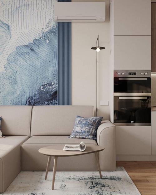 Интерьер кухни - гостиной в спокойных приятных тонах. 02