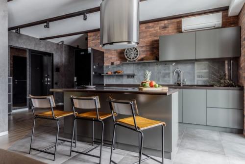 Современный, стильный интерьер кухни - гостиной. 02