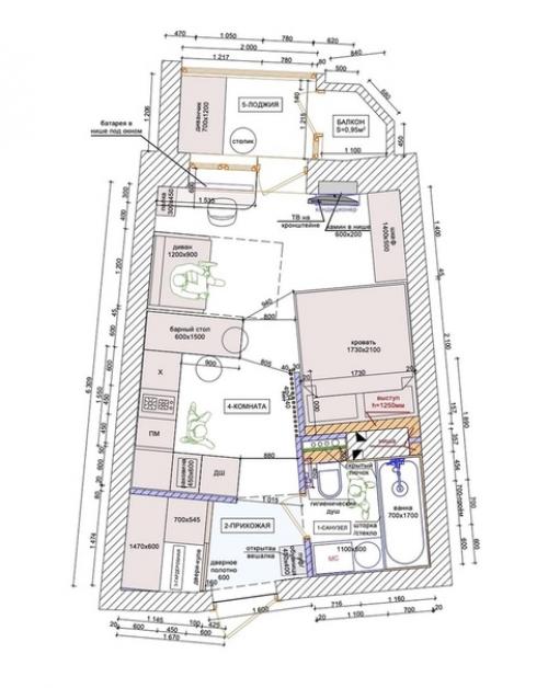 Интерьер квартиры - студии 24, 5 кв. 09