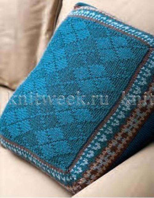 И подушка спицами с жаккардом покрывало. 05