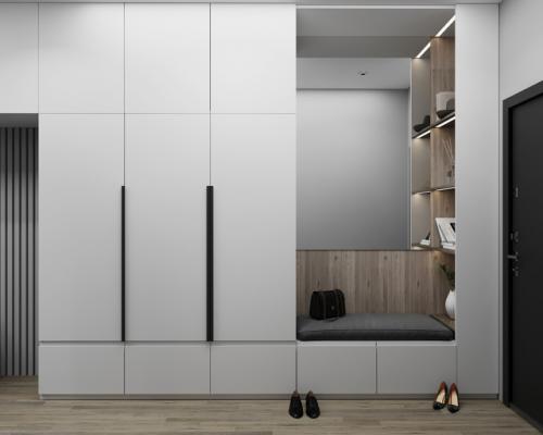 Проект квартиры - студии 30 м 2. прямоугольную комнату зонировали на кухню - гостиную и спальню перегородкой со стеклом. 08