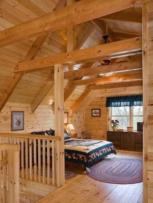 Дерево в дизайне мансарды. 01