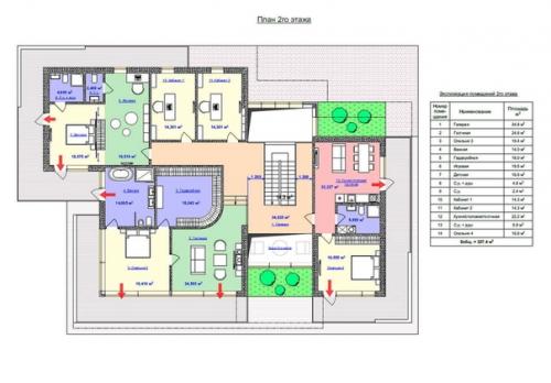 Проект виллы.  Она расположена на возвышенности, то из окон почти всех спален открывается хороший вид на участок и лес. 07