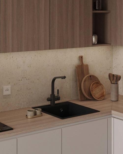 Интерьер кухни - гостиной в спокойных приятных тонах. 06