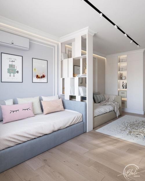 Разделение детской на гостиную и спальную зону. 04