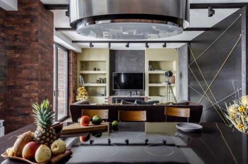 Современный, стильный интерьер кухни - гостиной. 05