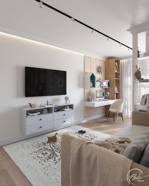 Разделение детской на гостиную и спальную зону. 01