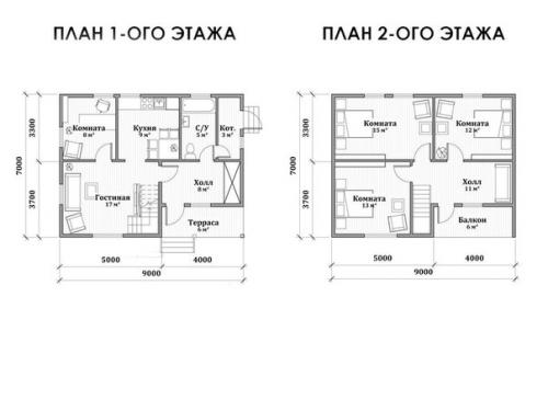 Проект дома. Габариты: 9, 0 х 7, 0 м. 05