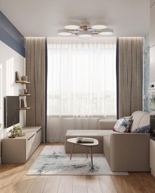 Интерьер кухни - гостиной в спокойных приятных тонах. 08