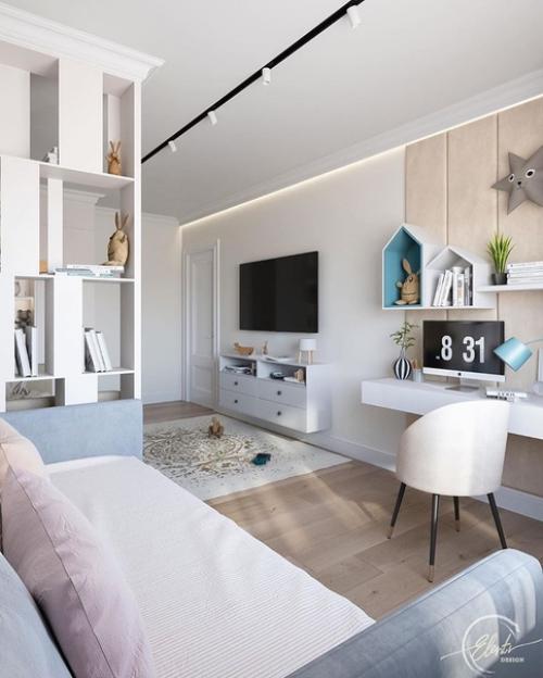 Разделение детской на гостиную и спальную зону. 03