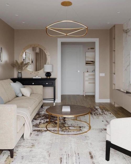 Современная гостиная. В светлых оттенках. 01