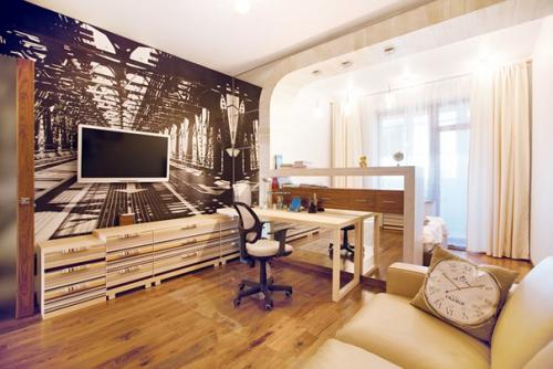 Квартира - студия обязательно предполагает зонирование с помощью скрытых раздвижных дверей, мобильных ширм, выдвижных элементов мебели. 02