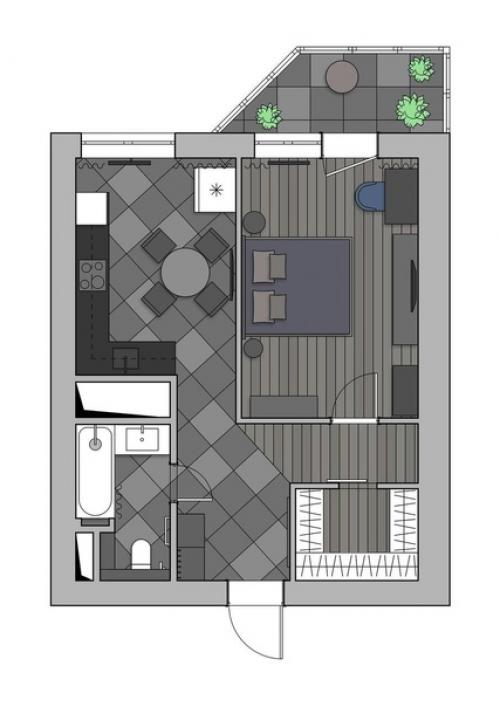 Интерьер однокомнатной квартиры 44 кв. 09