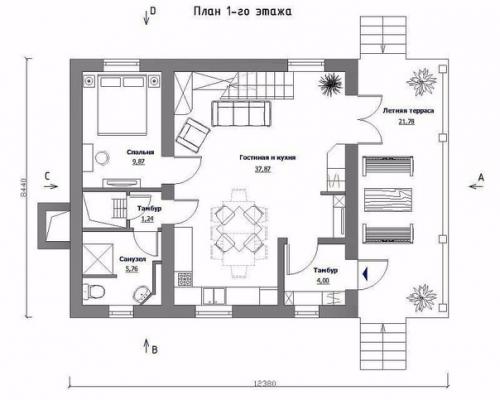 Эскиз проекта загородного дома в стиле Фахверк. 02
