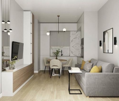 Стильный лаконичный дизайн однокомнатной квартиры. 01