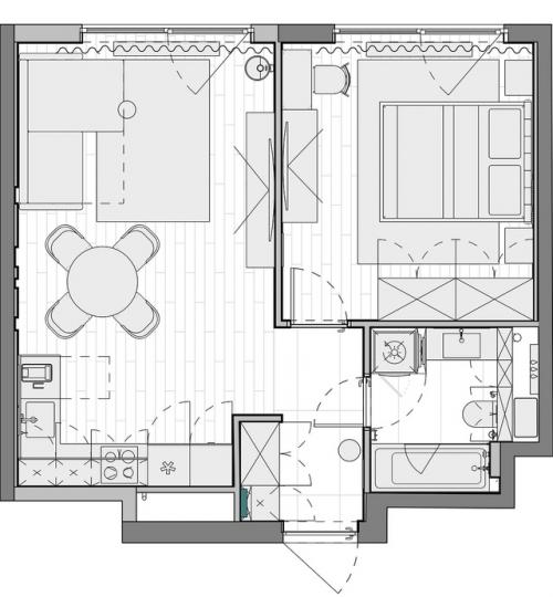 Интерьер 1-комнатной квартиры 45, 2 кв. 09