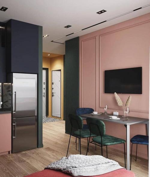 Яркий дизайн кухни и прихожей. 03