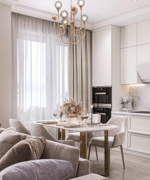 Жемчужная кухня - гостиная Жк Ньютон. 01