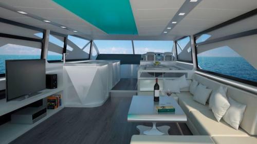 Футуристический дизайн интерьера океанской яхты. 01