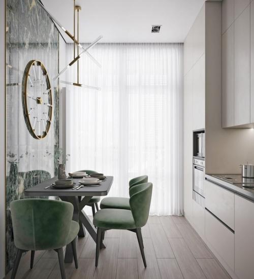 Современный, элегантный интерьер кухни площадью 9 кв. 01