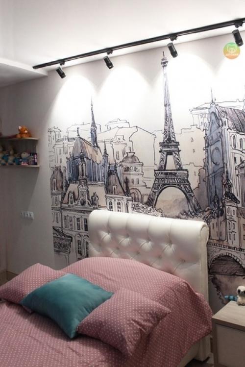 Чудесный интерьер спальни, оформленной в конфетных тонах, для девочки. 04