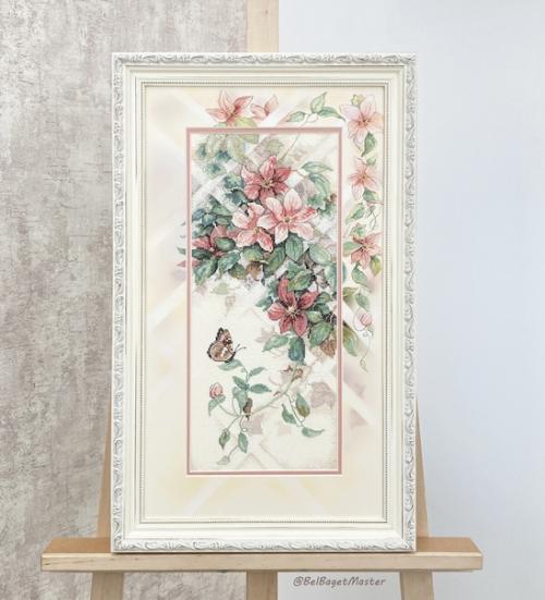 До и после - вышивка Бабочки и Клематисы от Dimensions. 02