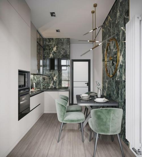 Современный, элегантный интерьер кухни площадью 9 кв. 02