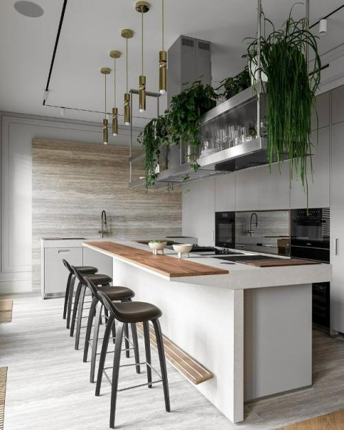 Проект современной кухни - гостиной, где дизайнер и заказчик отказались от штор и оформили окна шатерсами. 03