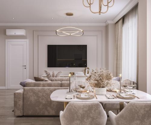 Жемчужная кухня - гостиная Жк Ньютон. 02