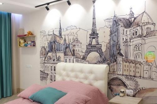 Чудесный интерьер спальни, оформленной в конфетных тонах, для девочки. 01