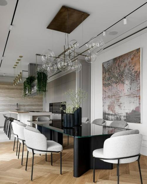 Проект современной кухни - гостиной, где дизайнер и заказчик отказались от штор и оформили окна шатерсами. 05