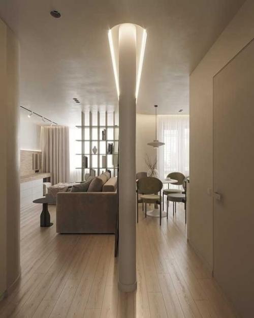 Современный монохромный интерьер однокомнатной квартиры площадью 36 кв. 05