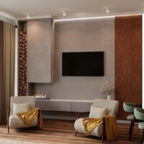 Дизайн кухни - гостиной площадью в эко - стиле. 06