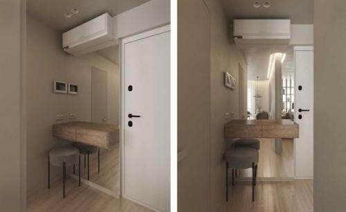 Современный монохромный интерьер однокомнатной квартиры площадью 36 кв. 06