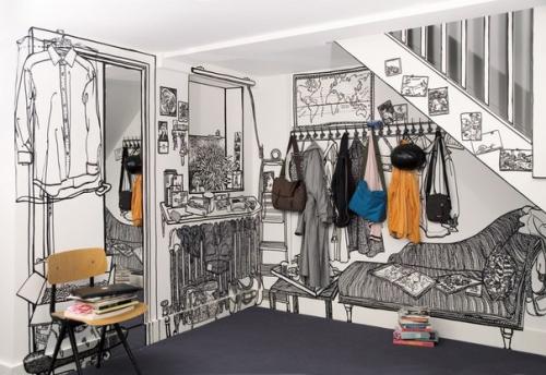 Charlotte Mann разрисовывает интерьеры и экстерьеры домов и квартирчерным маркером. 04