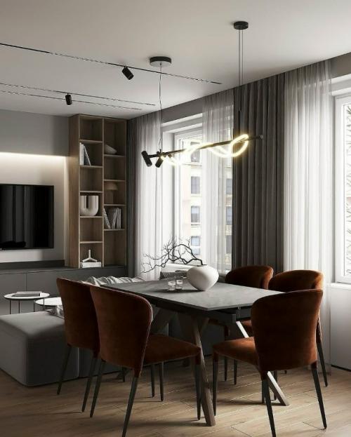 Лаконичный и очень стильный интерьер кухни - гостиной. 01