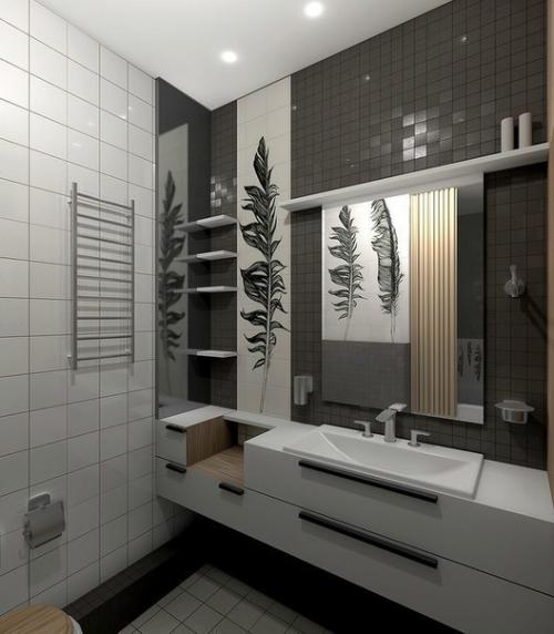 Контрастный интерьер будет уместен в ванной комнате любого размера. 03