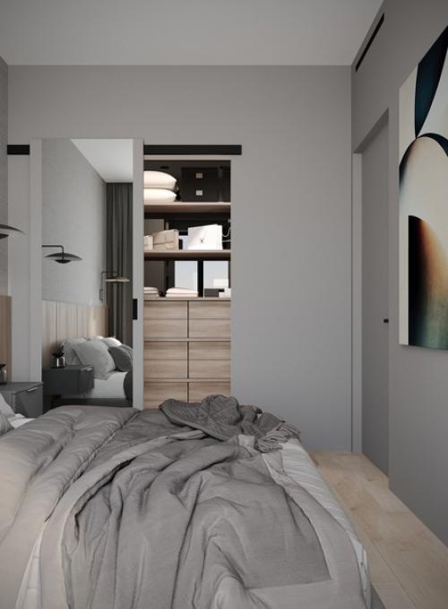 Современный монохромный интерьер апартаментов 41 кв. 07