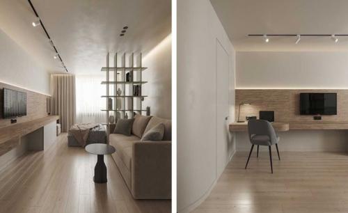 Современный монохромный интерьер однокомнатной квартиры площадью 36 кв. 03