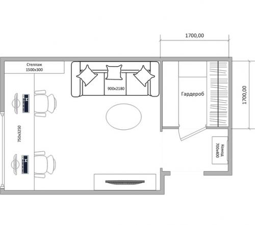 Эскизный дизайн проект кабинета - гостиной. 03