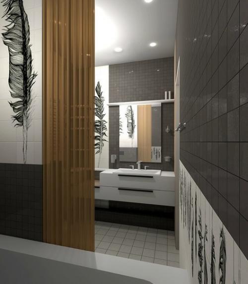 Контрастный интерьер будет уместен в ванной комнате любого размера. 04