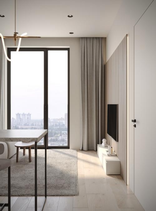 Современный монохромный интерьер апартаментов 41 кв. 02