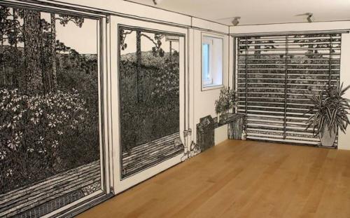 Charlotte Mann разрисовывает интерьеры и экстерьеры домов и квартирчерным маркером. 06